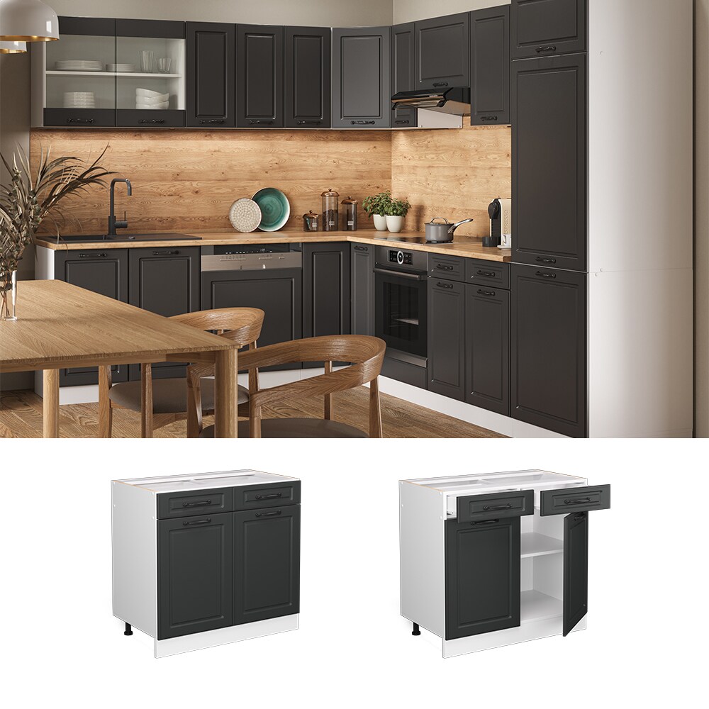 Vicco Schubunterschrank Küchenschrank Küchenzeile Landhaus R-Line 80 cm Weiß-Anthrazit