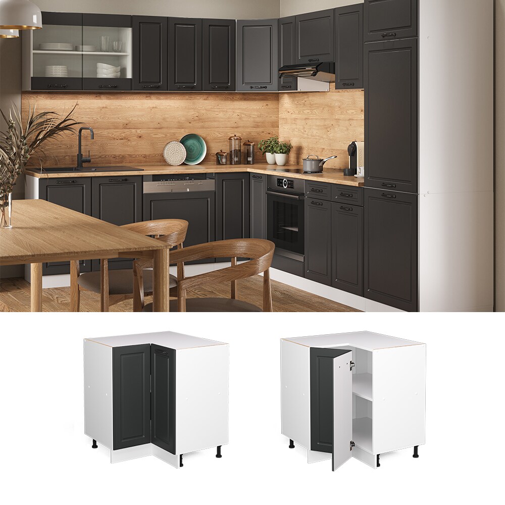 Vicco Eckunterschrank K&uuml;chenschrank K&uuml;chenzeile Landhaus R-Line 87 cm Wei&szlig;-Anthrazit - Bild 1