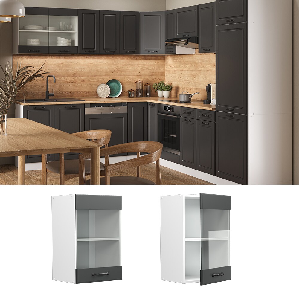 Vicco Hängeglasschrank Küchenschrank Küchenzeile Landhaus R-Line 40 cm Weiß-Anthrazit