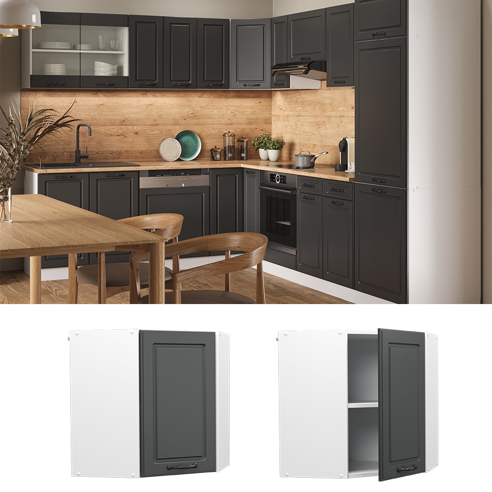 Vicco Eckh&auml;ngeschrank K&uuml;chenschrank K&uuml;chenzeile Landhaus R-Line 57 cm Wei&szlig;-Anthrazit - Bild 1