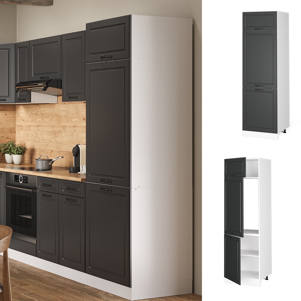 Vicco Kühlumbauschrank Küchenschrank Küchenzeile Landhaus R-Line 60 cm Weiß-Anthrazit