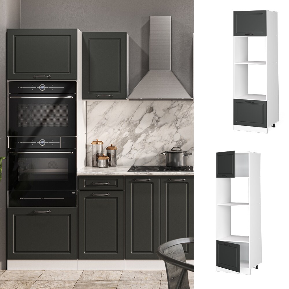 Vicco Mikrowellenumbauschrank Küchenschrank Küchenzeile Landhaus R-Line 60 cm Weiß-Anthrazit