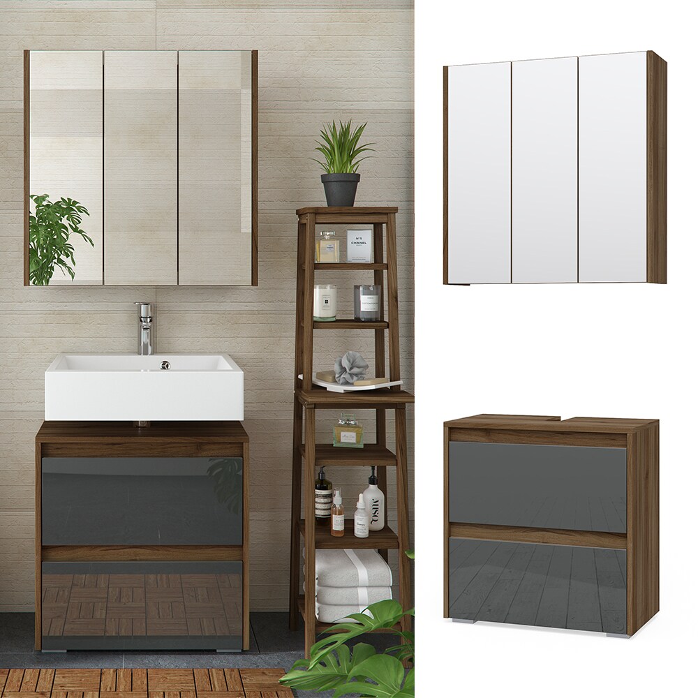 Vicco Badm&ouml;belset Spiegelschrank Waschtischunterschrank Majest Nuss/Anthrazit - Bild 1