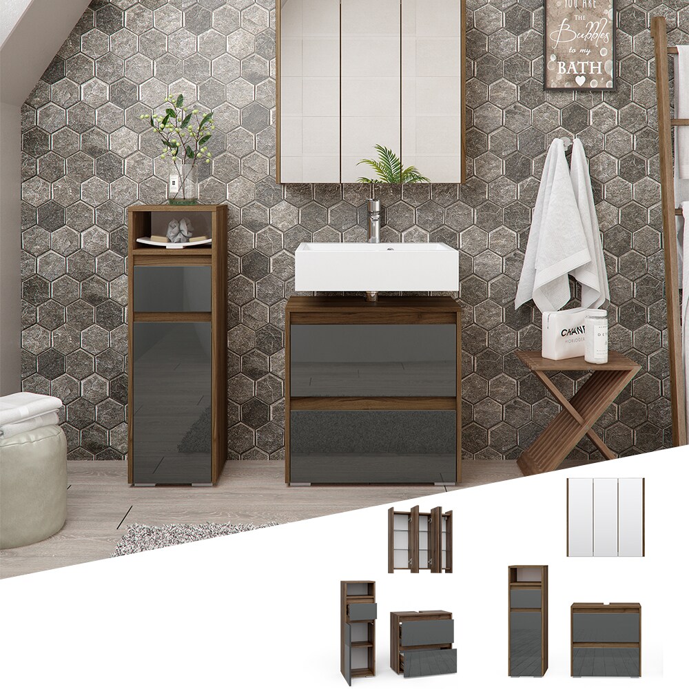 Vicco Badm&ouml;belset Spiegelschrank Unterschrank Midischrank Majest Nuss/Anthrazit - Bild 1