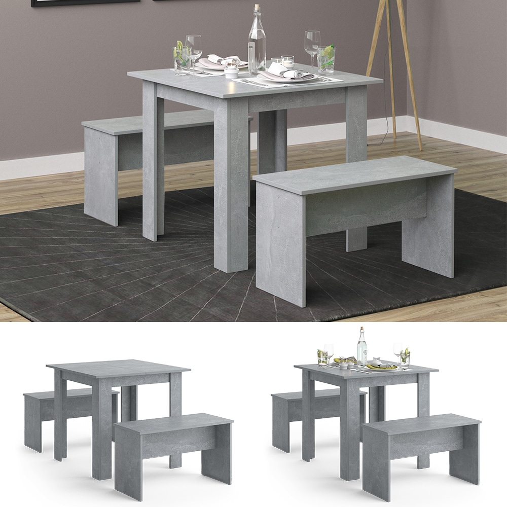Vicco Tischgruppe Sitzgruppe Esszimmer Sentio Esstisch Sitzbank Beton 80 cm - Bild 1