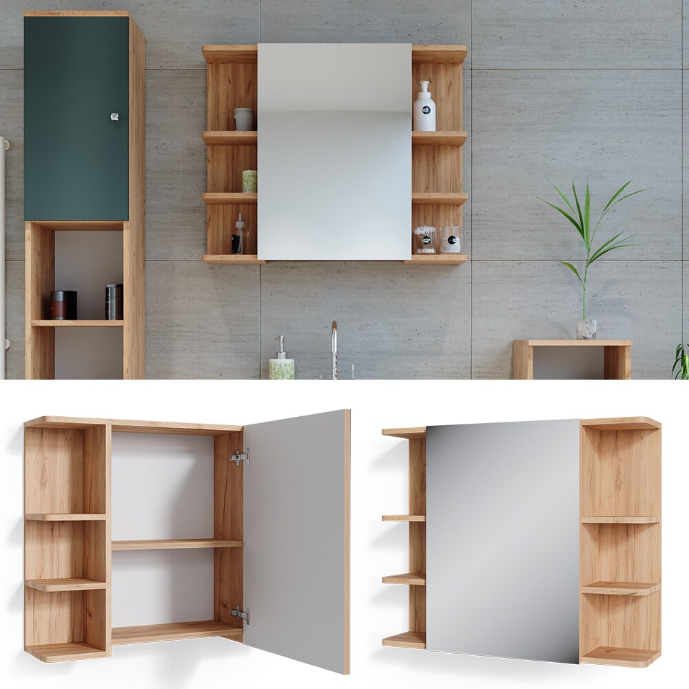 Vicco Spiegelschrank Badspiegel Wandspiegel Fynn Eiche Gr&uuml;n Spiegel Badm&ouml;bel - Bild 1