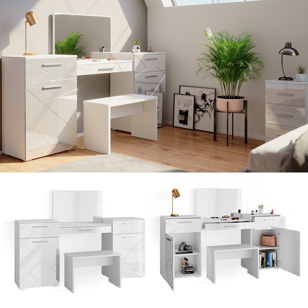 Vicco Schminktisch Frisiertisch Frisierkommode Irma Wei&szlig; Spiegel Ablage Bank - Bild 1