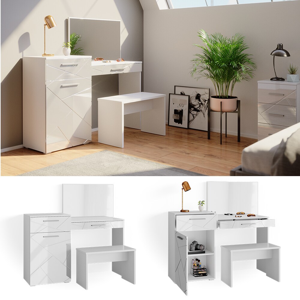 Vicco Schminktisch Frisiertisch Frisierkommode Little Irma Wei&szlig; Spiegel Bank - Bild 1