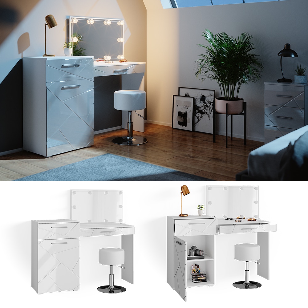 Vicco Schminktisch Frisiertisch Frisierkommode Little Irma Wei&szlig; Spiegel Hocker - Bild 1