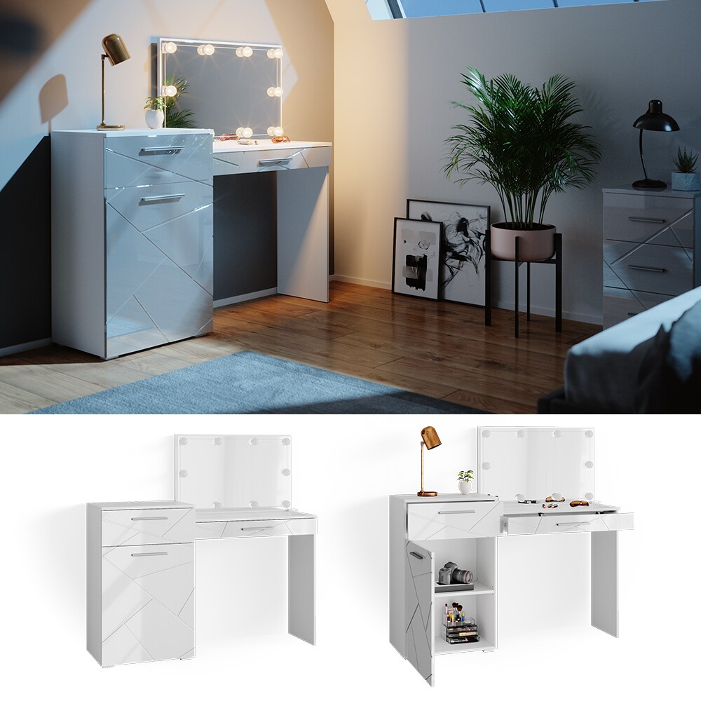 Vicco Schminktisch Frisiertisch Frisierkommode Little Irma Wei&szlig; Spiegel LED - Bild 1