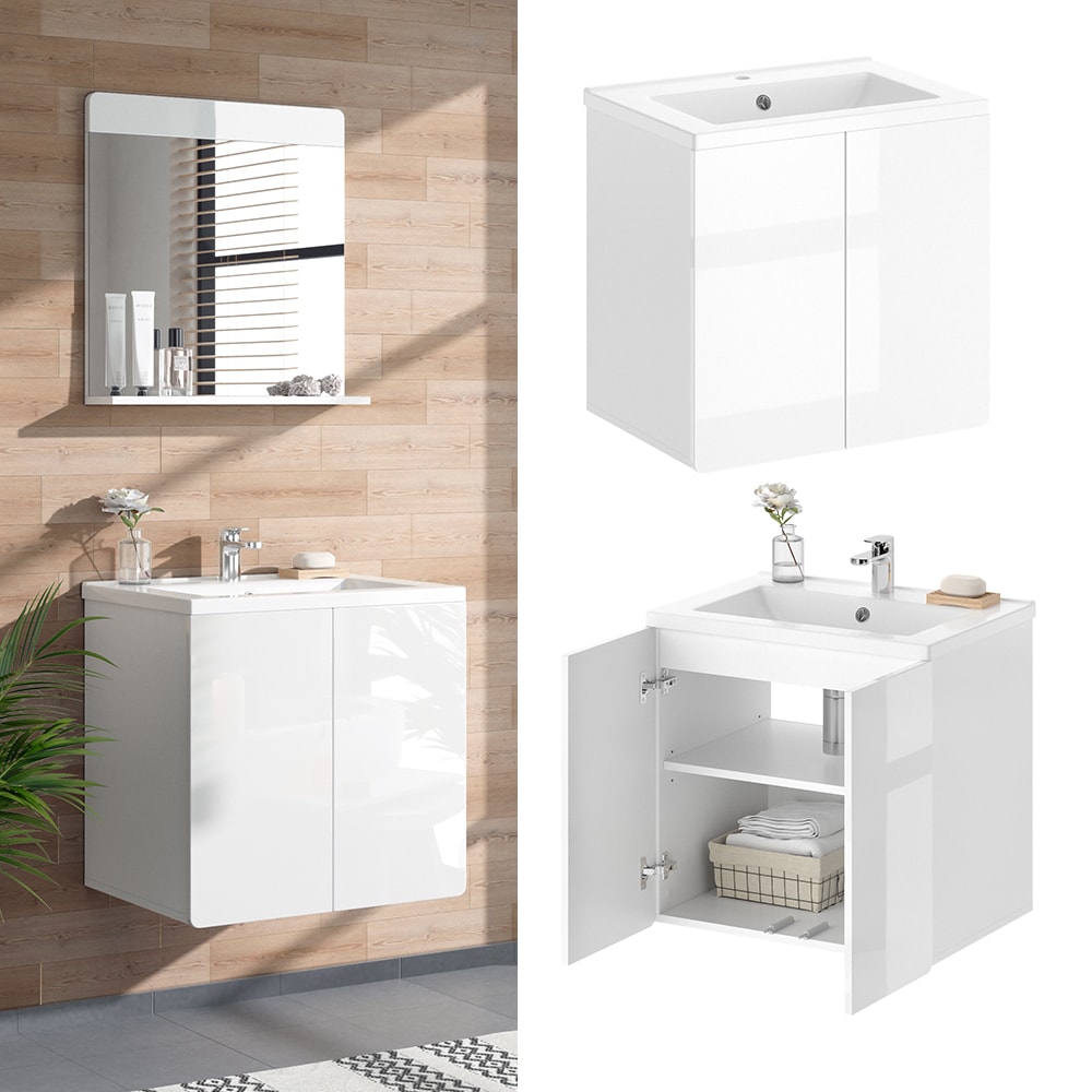 Vicco Badm&ouml;belset Waschtischunterschrank Waschbecken Izan Wei&szlig; Badm&ouml;bel HGL - Bild 1