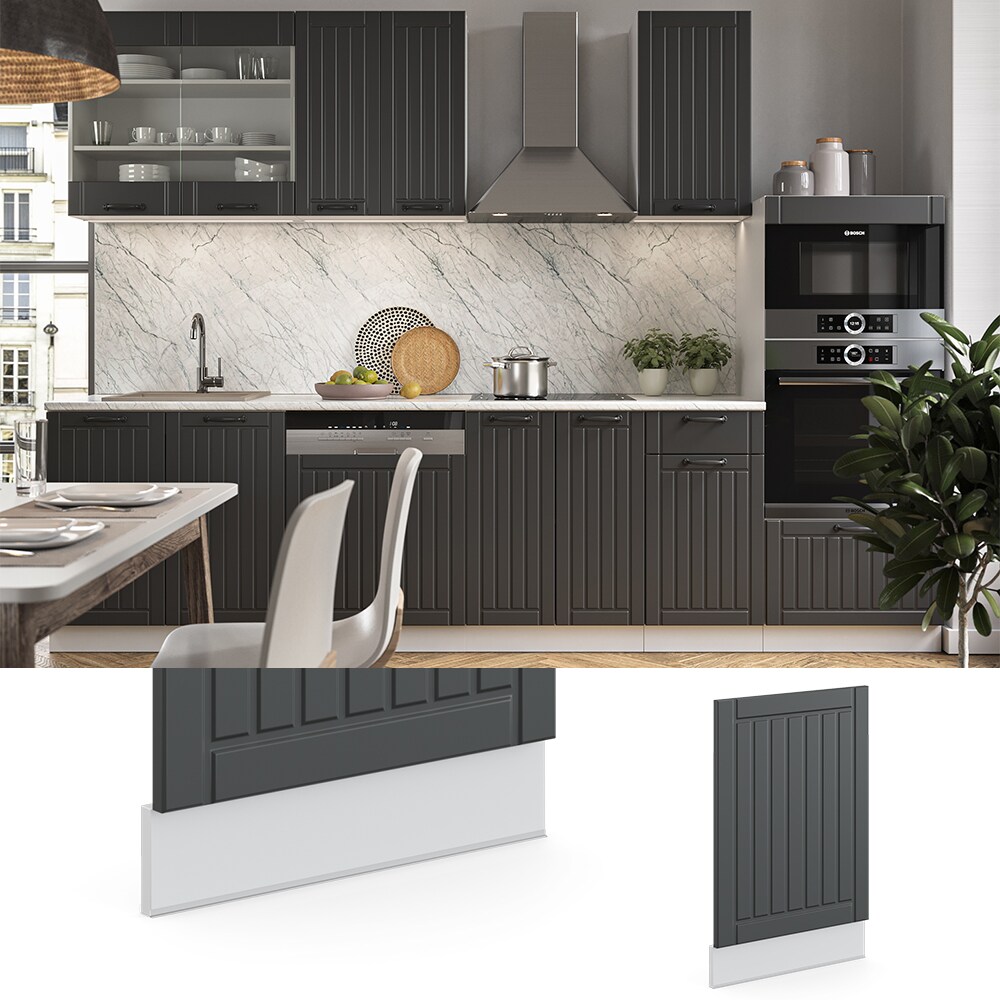 Vicco Geschirrspülerblende Geschirrspülfront Küchenmöbel Fame-Line Landhaus Weiß Dunkelgrau 45 cm modern