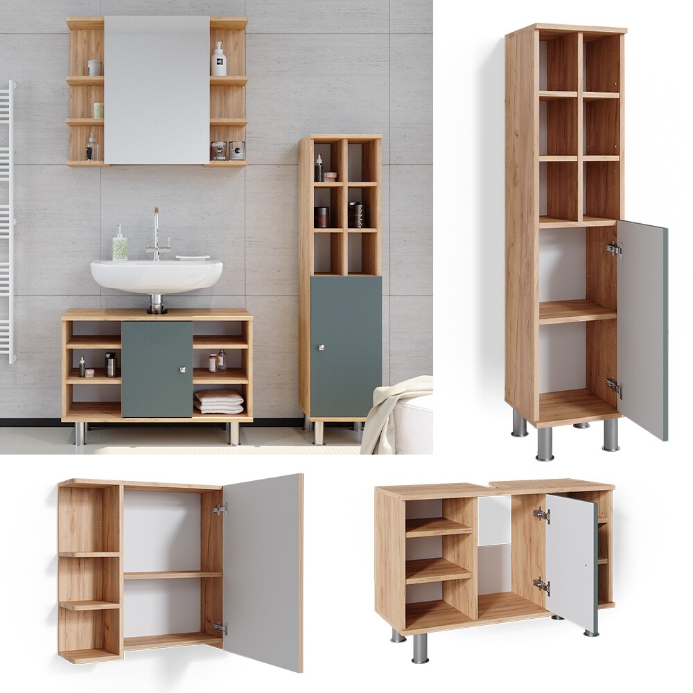 Vicco Badm&ouml;belset Waschtischunter 80cm Spiegelschrank Midischrank gro&szlig;e T&uuml;r Fynn - Bild 1