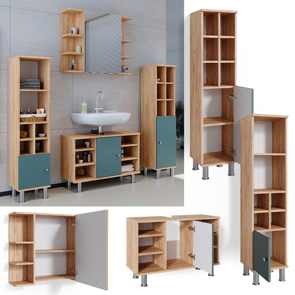 Vicco Badm&ouml;belset Waschtischunter 80 cm Spiegelschrank Midischrank T&uuml;r Fynn - Bild 1