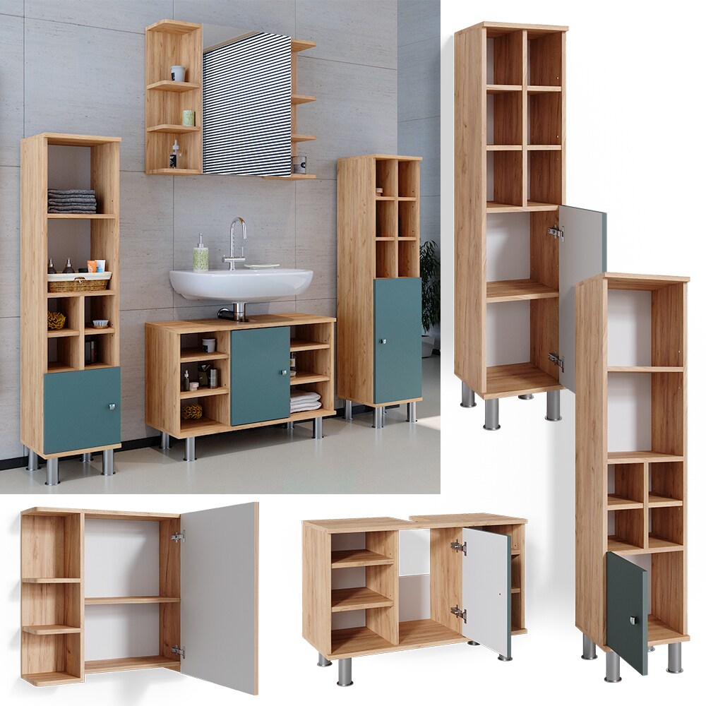 Vicco Badmöbelset Waschtischunter 80 cm Spiegelschrank Midischrank Tür Fynn