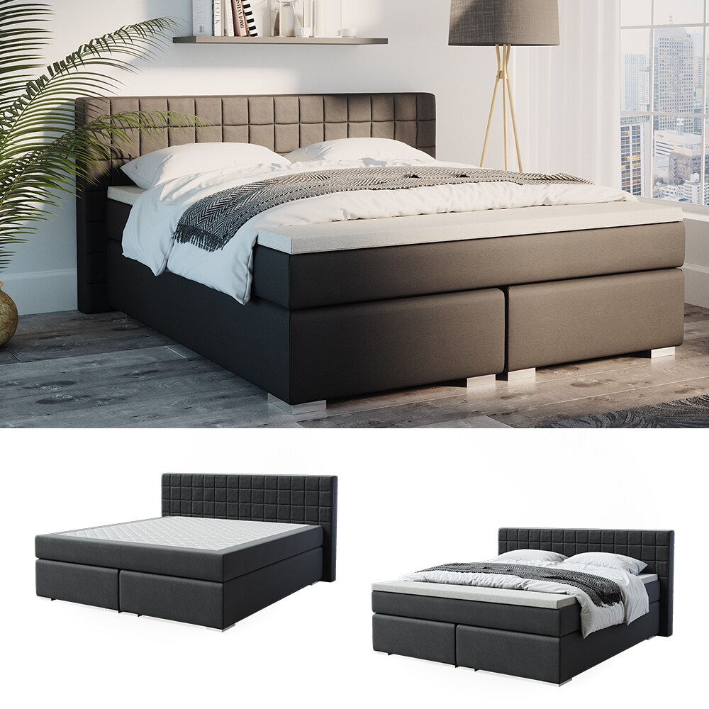 VitaliSpa Boxspringbett Doppelbett Ehebett Bonn Anthrazit 180x200 cm Kopfteil - Bild 1