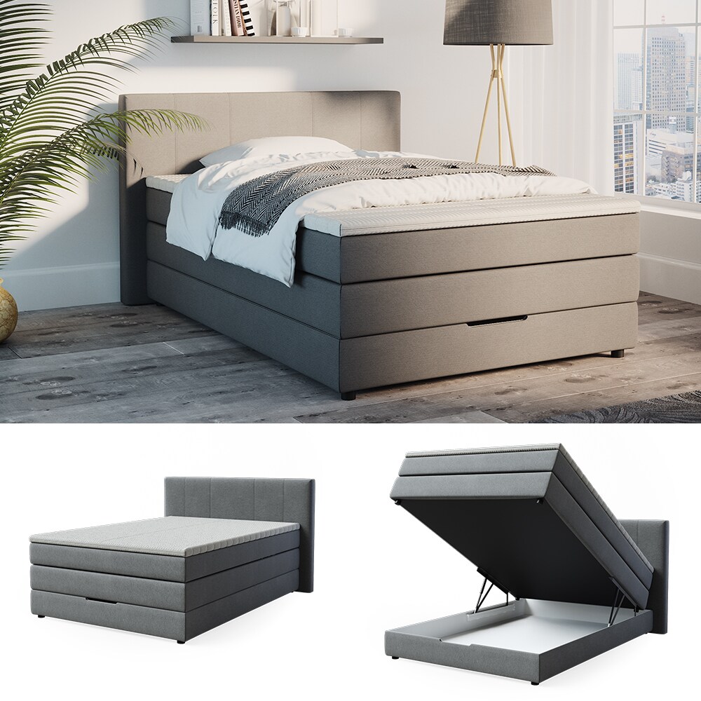 VitaliSpa Boxspringbett Doppelbett Ehebett Mainz Grau Bettkasten Kopfteil 140 cm - Bild 1