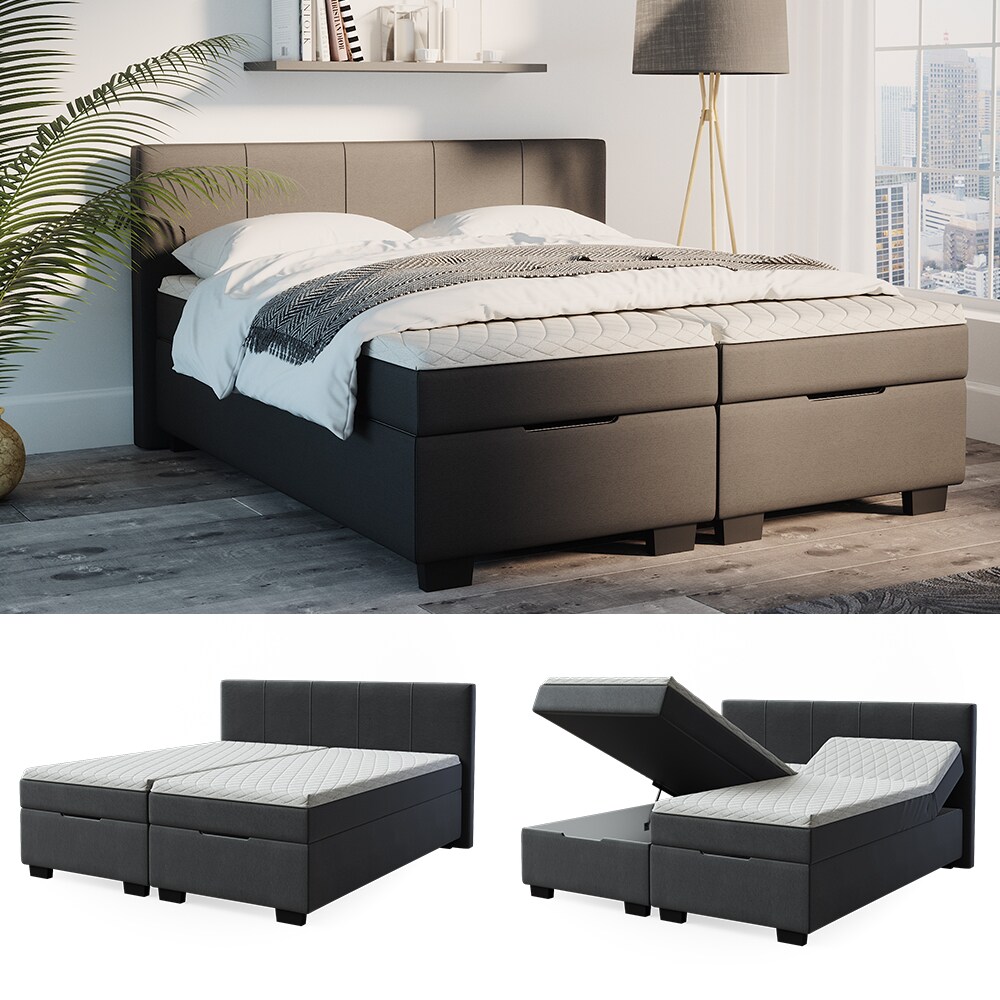 VitaliSpa Boxspringbett Doppelbett Ehebett Trier Anthrazit Bettkasten 180 cm - Bild 1
