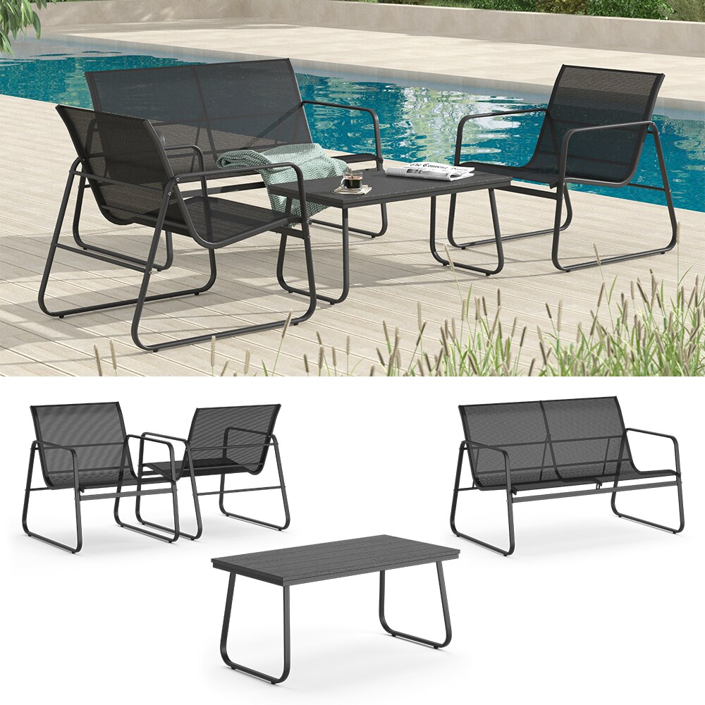 OKLiving Sitzgruppe Gartenmöbel Gartensitzgruppe Anthrazit Stuhl Tisch