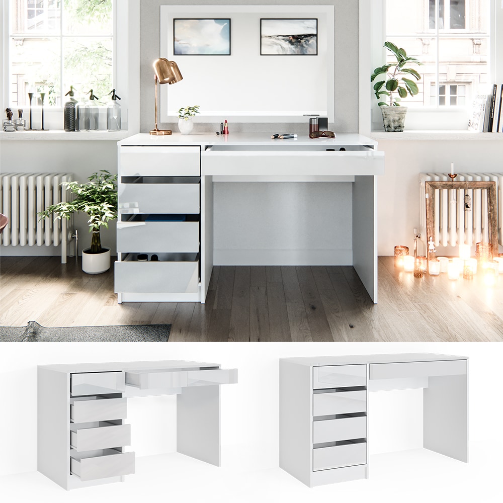 Vicco Schminktisch Frisiertisch Frisierkommode Sherry Wei&szlig; Hochglanz 120 x 75 cm modern Kosmetiktisch Make-Up-Tisch Schlafzimmerkommode - Bild 1