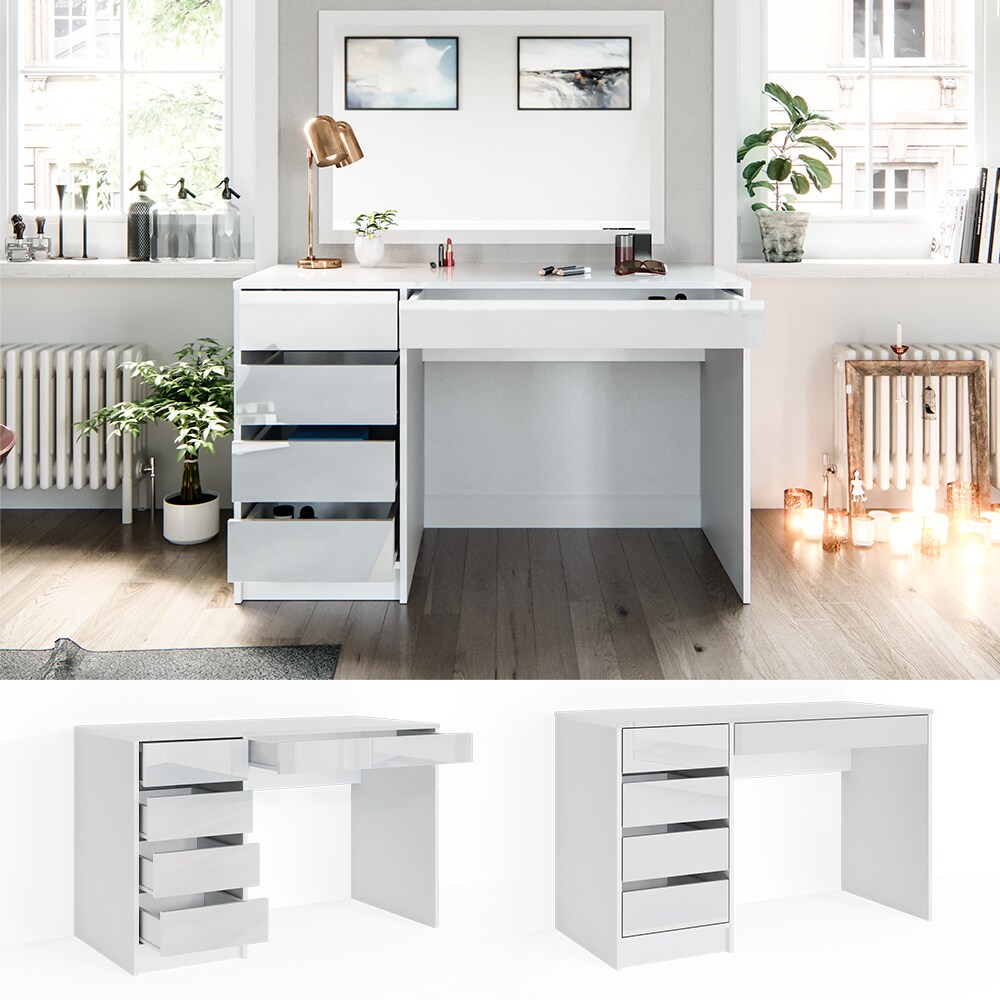 Vicco Schminktisch Frisiertisch Frisierkommode Sherry Weiß Hochglanz 120 x 75 cm modern Kosmetiktisch Make-Up-Tisch Schlafzimmerkommode | 04066731042166