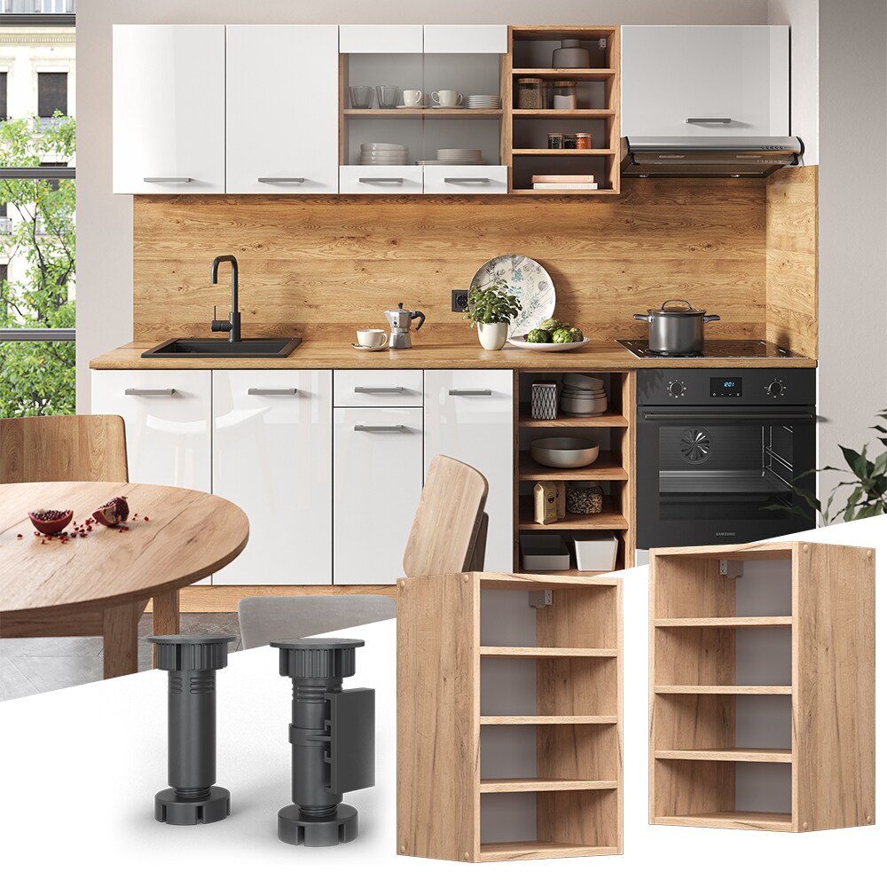 Vicco Regalh&auml;ngeschrank K&uuml;chenschrank K&uuml;chenzeile R-Line 40 cm Eiche F&auml;cher - Bild 1