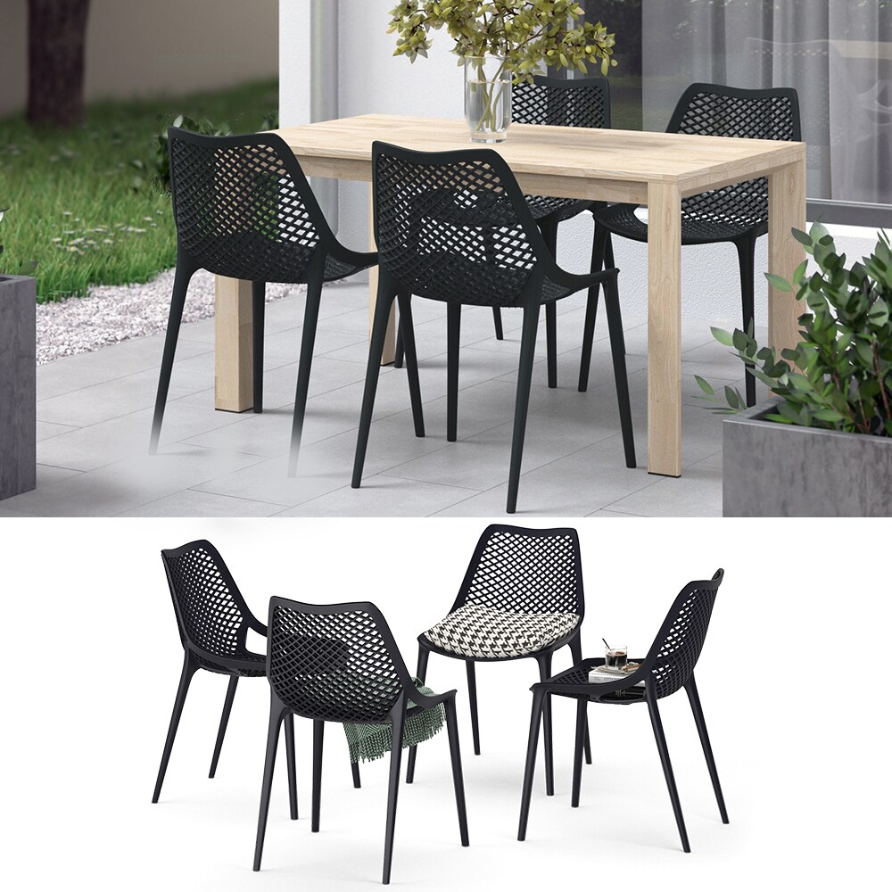 OK-Living Gartenstuhl Terrassenstuhl Balkonstuhl Einar schwarz Sitzschale Set 4 - Bild 1