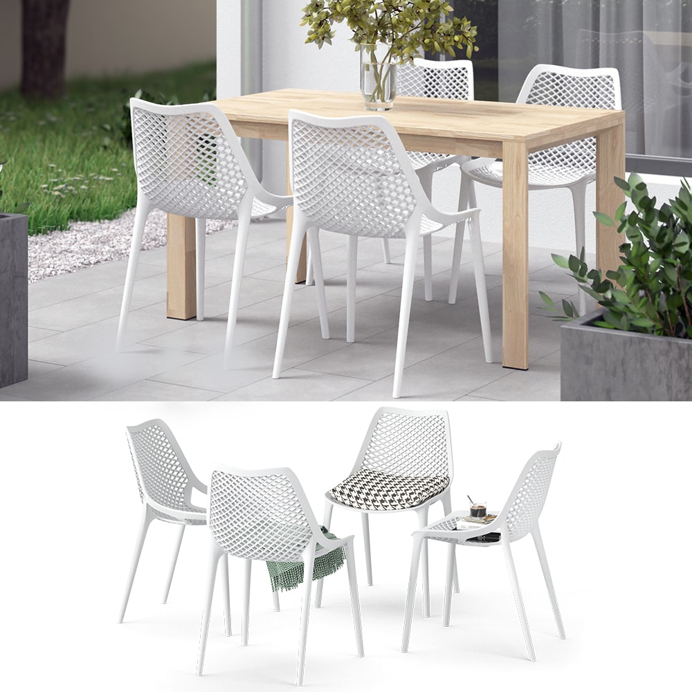 OK-Living Gartenstuhl Terrassenstuhl Balkonstuhl Einar wei&szlig; Sitzschale 4er Set - Bild 1