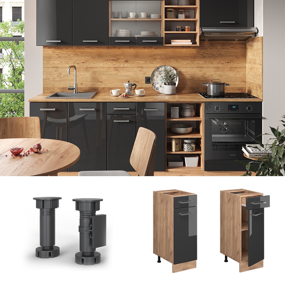 Vicco Schubunterschrank K&uuml;chenschrank K&uuml;chenzeile R-Line 30 cm Eiche Anthrazit T&uuml;r Schublade - Bild 1