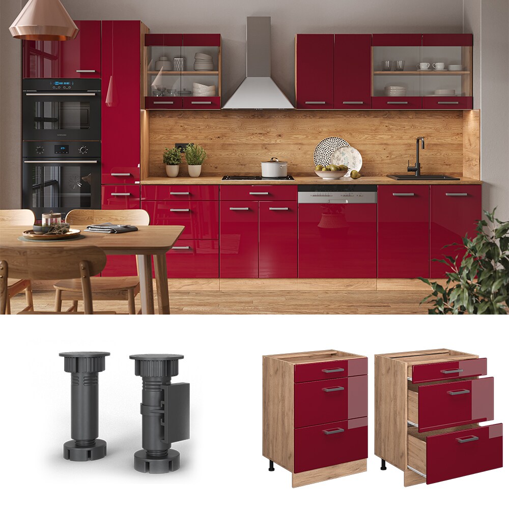 Vicco Schubladenunterschrank Küchenschrank Küchenzeile R-Line 60 cm Eiche Bordeaux Schublade