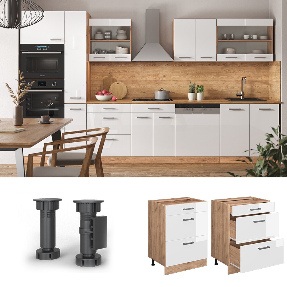 Vicco Schubladenunterschrank K&uuml;chenschrank K&uuml;chenzeile R-Line 60 cm Eiche Wei&szlig; Schublade - Bild 1