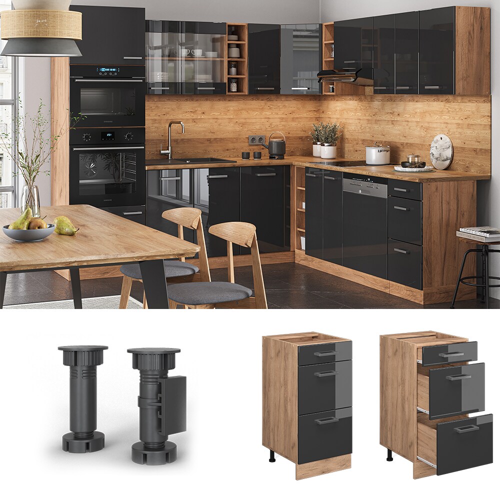 Vicco Schubladenunterschrank K&uuml;chenschrank K&uuml;chenzeile R-Line 40 cm Eiche Anthrazit Schublade - Bild 1