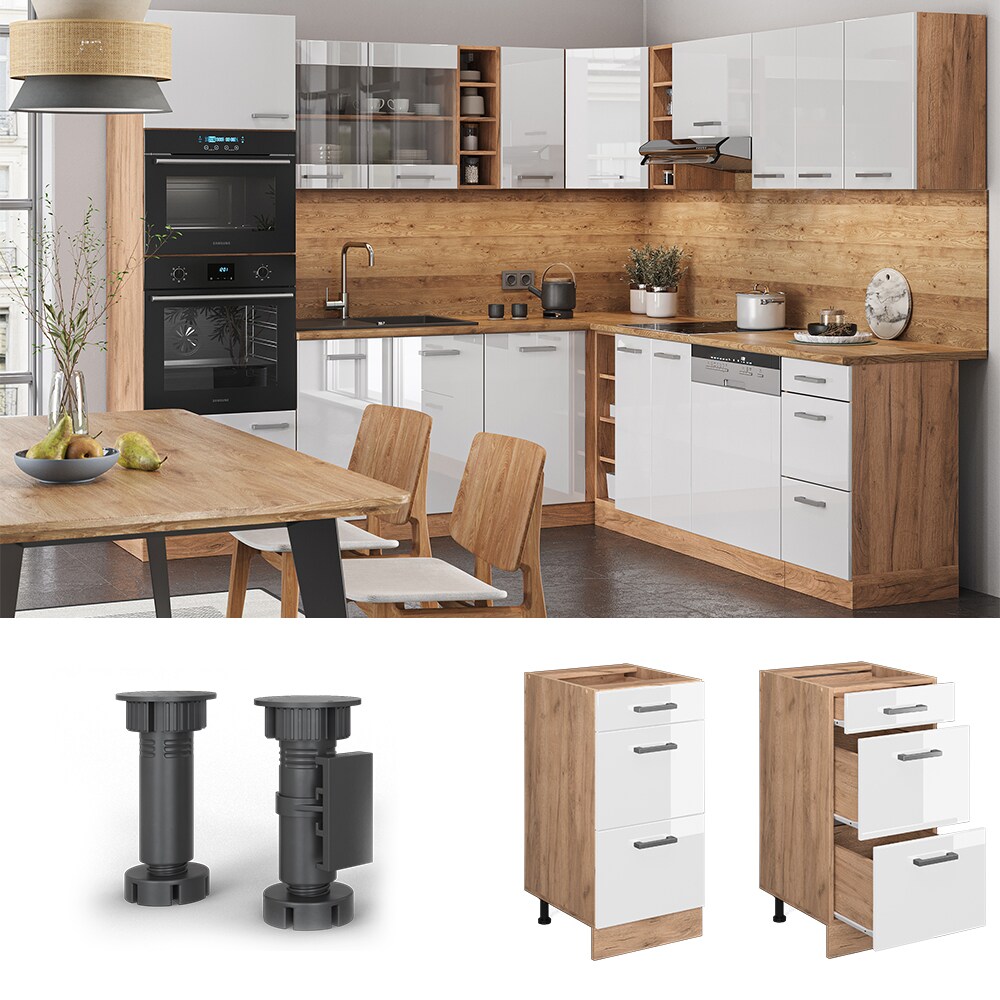 Vicco Schubladenunterschrank K&uuml;chenschrank K&uuml;chenzeile R-Line 40 cm Eiche Wei&szlig; Schublade - Bild 1