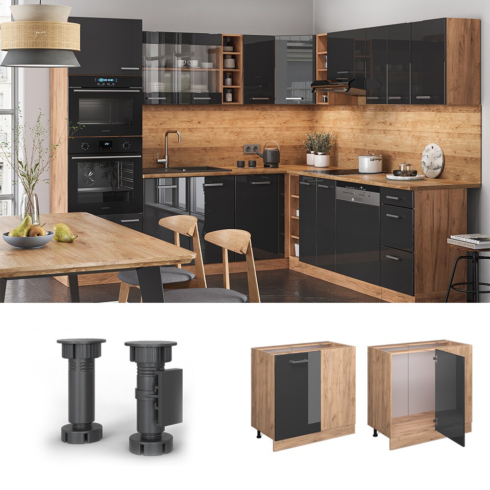 Vicco Eckunterschrank K&uuml;chenschrank K&uuml;chenzeile R-Line 86 cm Eiche Anthrazit T&uuml;r - Bild 1