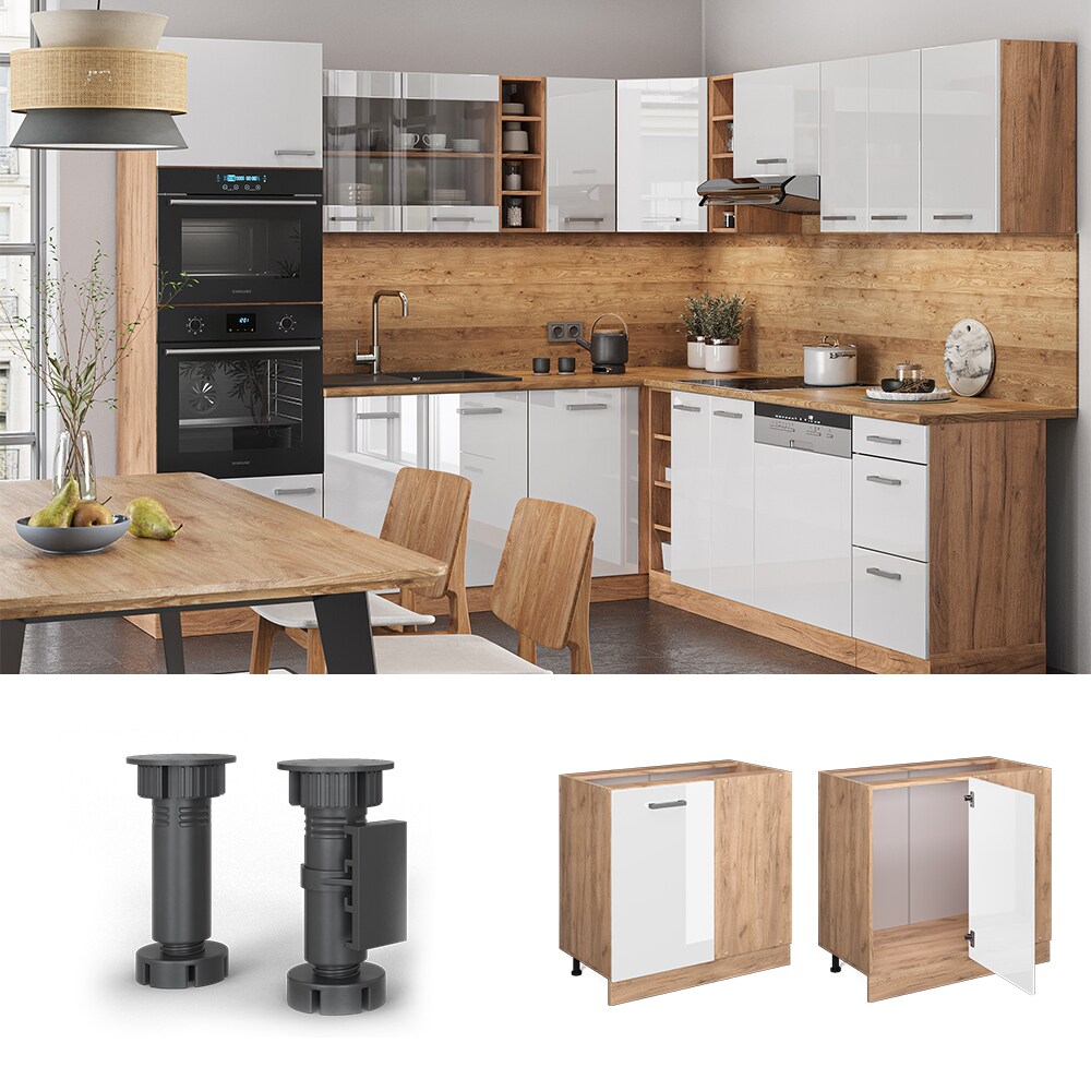 Vicco Eckunterschrank K&uuml;chenschrank K&uuml;chenzeile R-Line 86 cm Eiche Wei&szlig; T&uuml;r - Bild 1