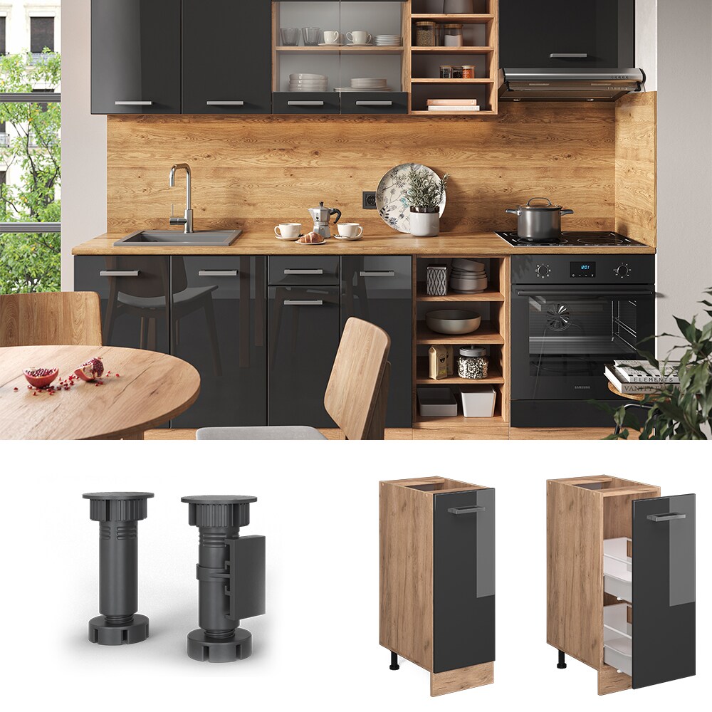 Vicco Apothekerunterschrank K&uuml;chenschrank K&uuml;chenzeile R-Line 30 cm Eiche Anthrazit - Bild 1