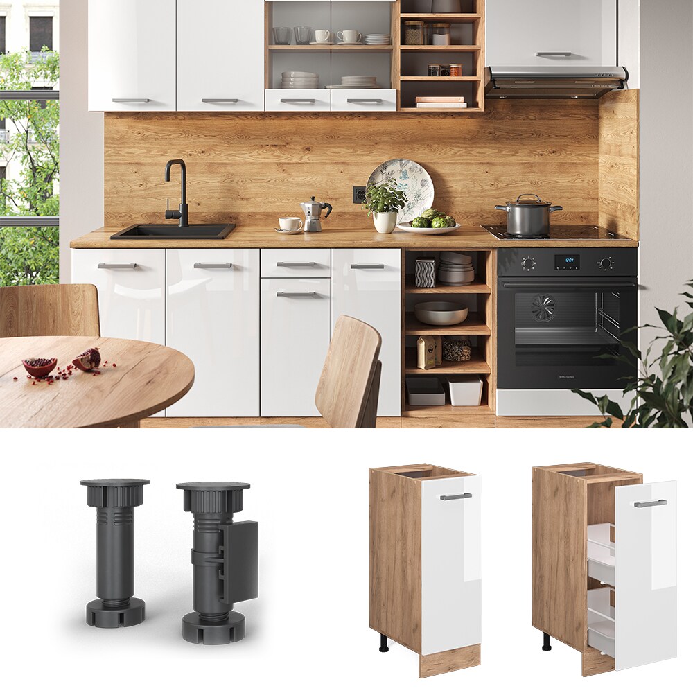 Vicco Apothekerunterschrank Küchenschrank Küchenzeile R-Line 30 cm Eiche Weiß