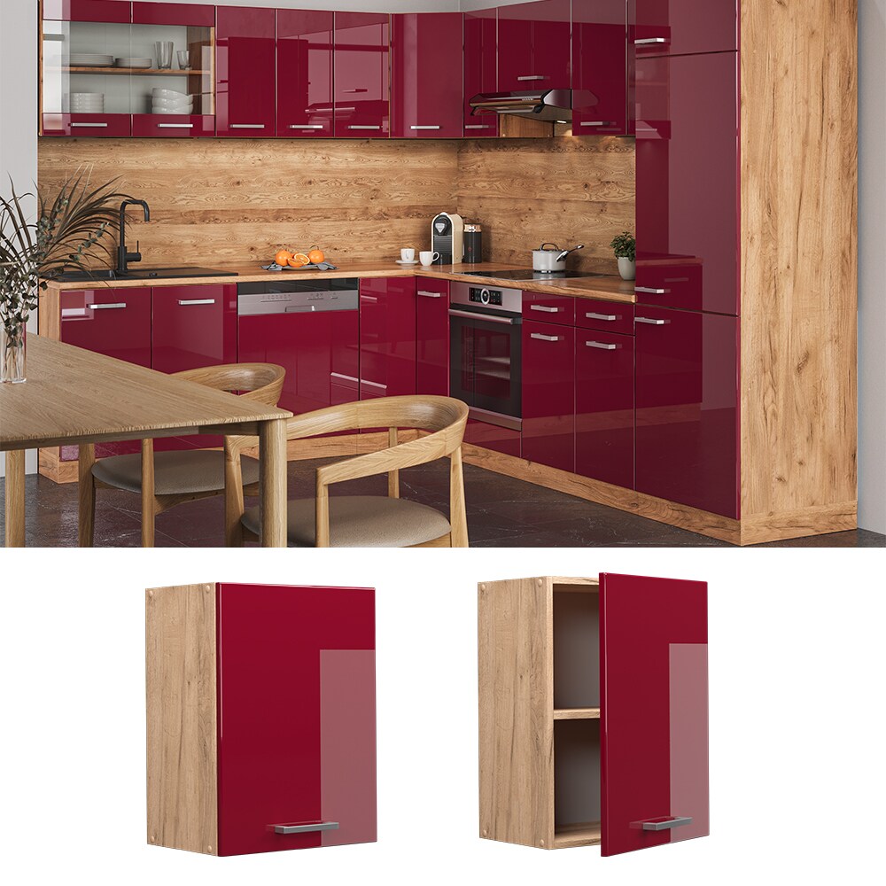 Vicco H&auml;ngeschrank K&uuml;chenschrank K&uuml;chenzeile R-Line 45 cm Eiche Bordeaux T&uuml;r F&auml;cher - Bild 1