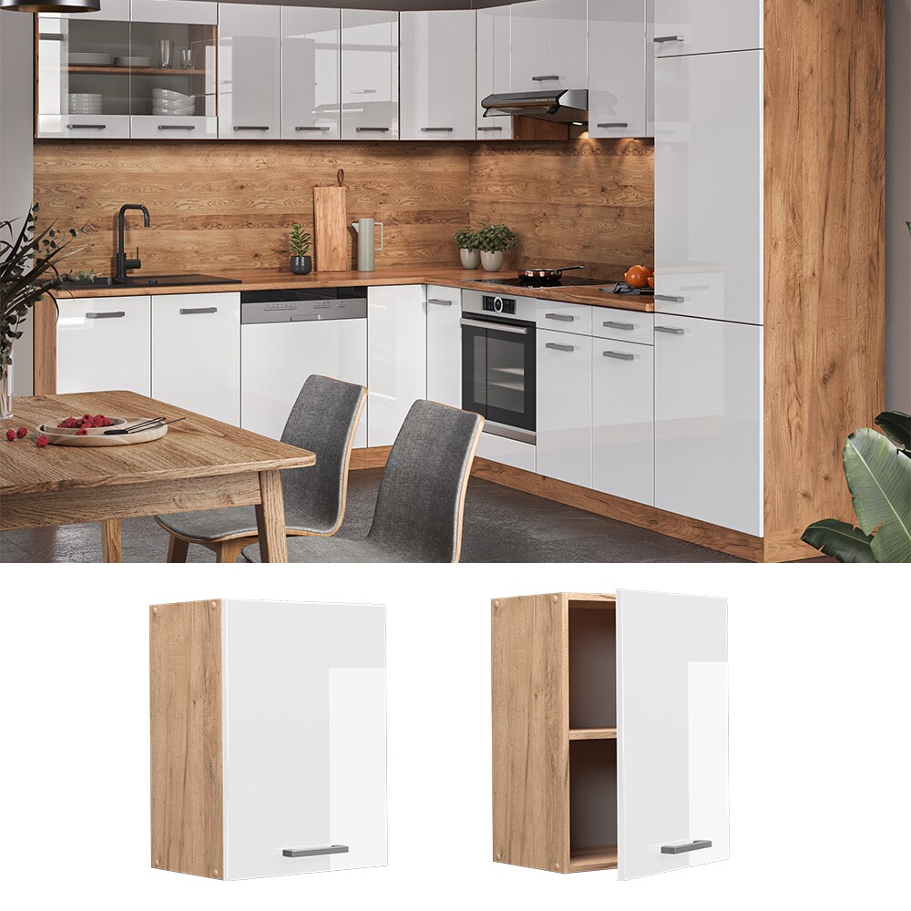 Vicco H&auml;ngeschrank K&uuml;chenschrank K&uuml;chenzeile R-Line 45 cm Eiche Wei&szlig; T&uuml;r F&auml;cher - Bild 1