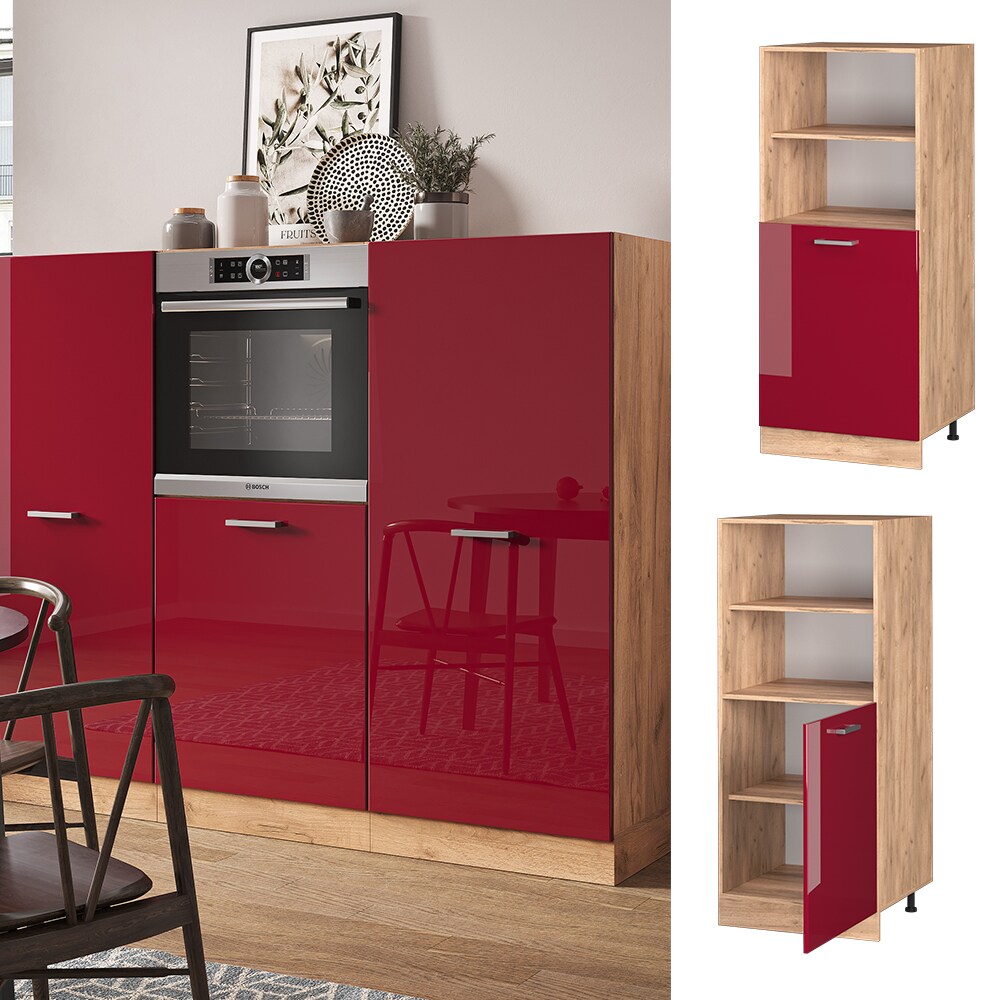 Vicco Backofenumbauschrank K&uuml;chenschrank K&uuml;chenzeile R-Line 60 cm Eiche Bordeaux kleine T&uuml;r - Bild 1
