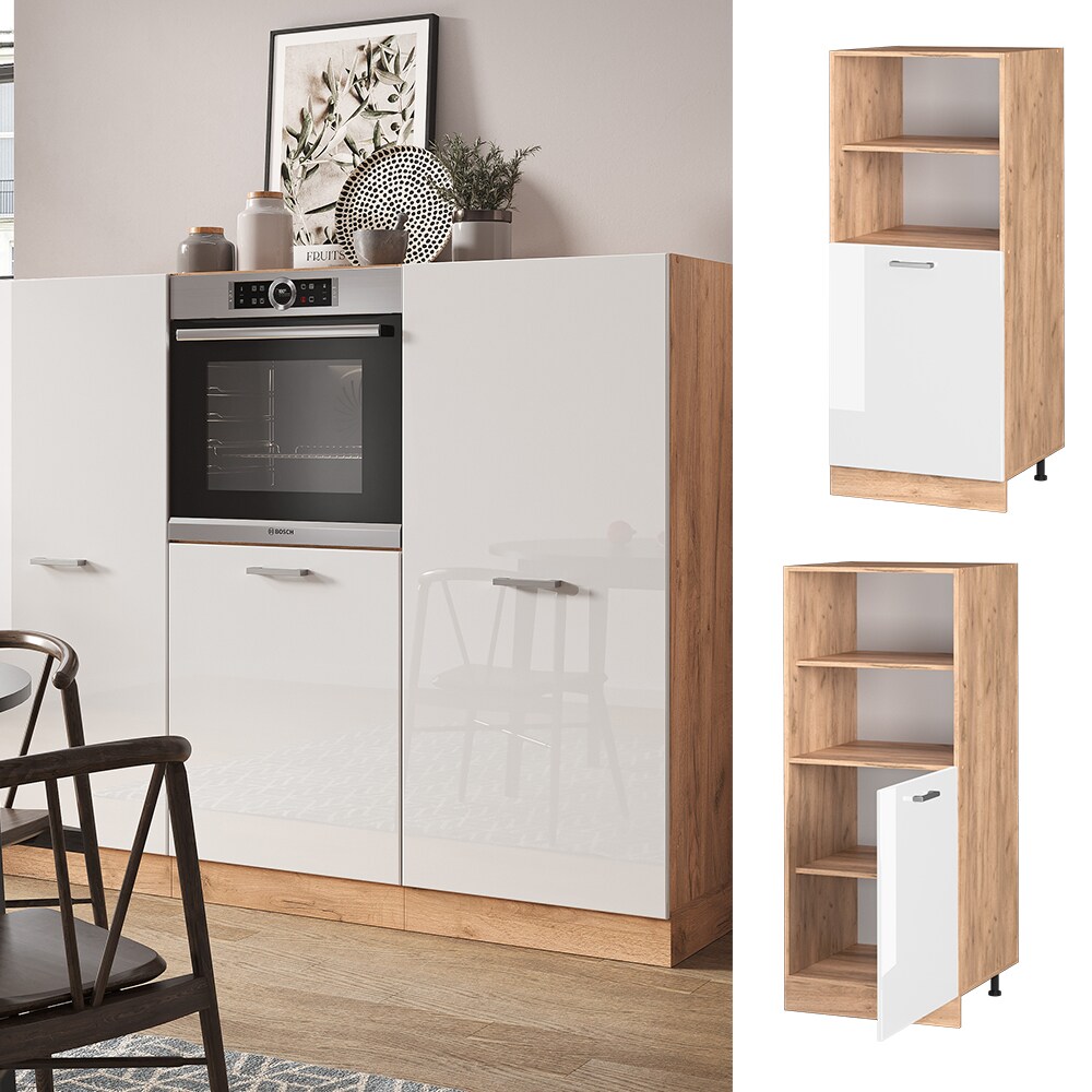 Vicco Backofenumbauschrank K&uuml;chenschrank K&uuml;chenzeile R-Line 60 cm Eiche Wei&szlig; kleine T&uuml;r - Bild 1