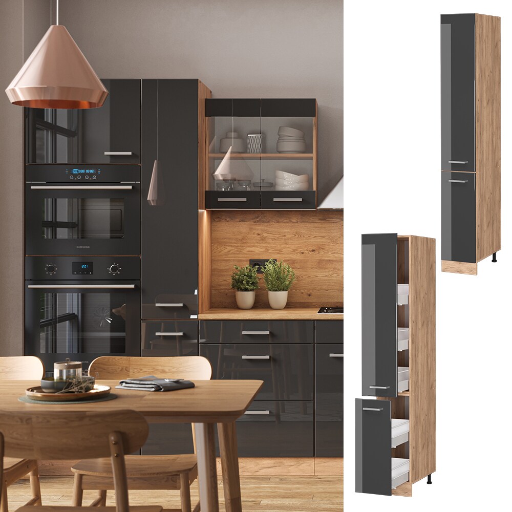 Vicco Apothekerhochschrank K&uuml;chenschrank K&uuml;chenzeile R-Line 30 cm Eiche Anthrazit - Bild 1