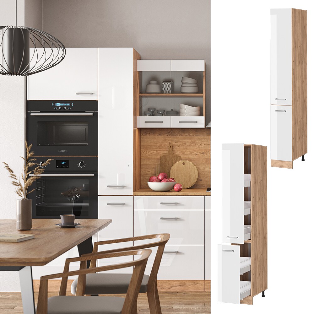 Vicco Apothekerhochschrank K&uuml;chenschrank K&uuml;chenzeile R-Line 30 cm Eiche Wei&szlig; - Bild 1