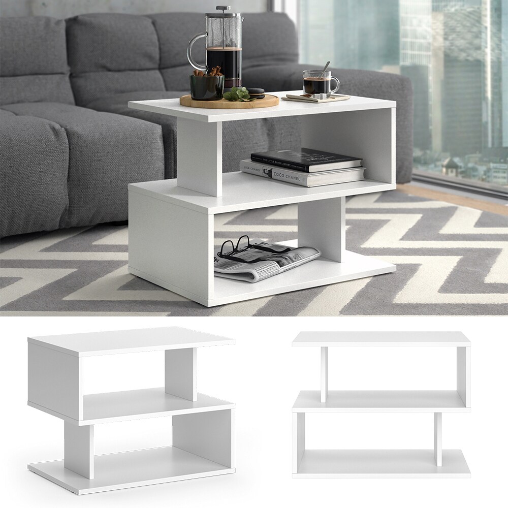 Vicco Couchtisch Sofatisch Beistelltisch Shelby Weiß Wohnzimmertisch Ablage Fach | 04066731050789