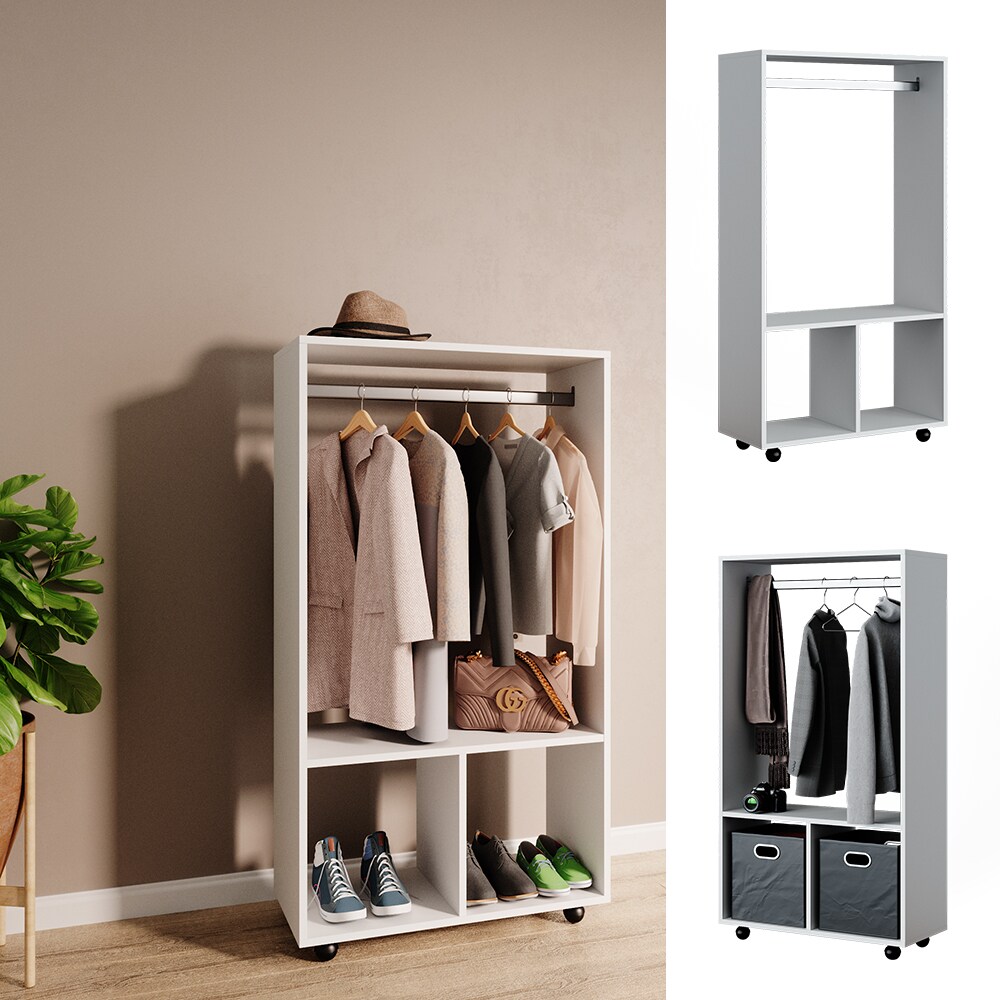 Vicco Garderobe Kleiderschrank Kleiderstange Sydney Wei&szlig; rollbar offen Fach - Bild 1