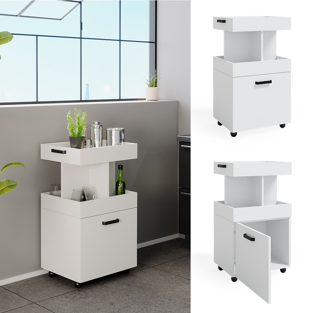 Vicco Hausbar Minibar Getr&auml;nkebar Kamber Wei&szlig; T&uuml;r rollbar Ablage Fach Regal - Bild 1