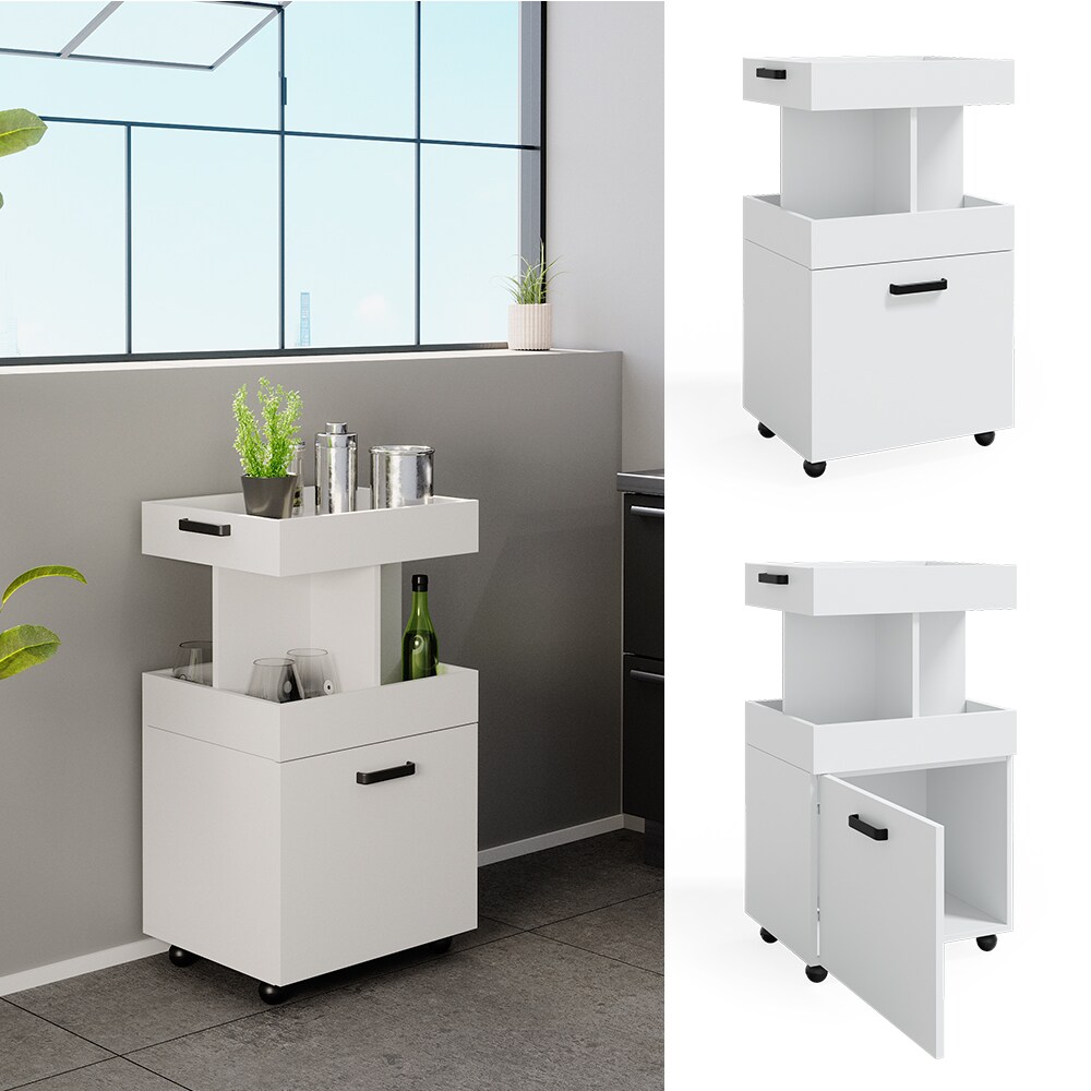 Vicco Hausbar Minibar Getränkebar Kamber Weiß Tür rollbar Ablage Fach Regal | 04066731049660