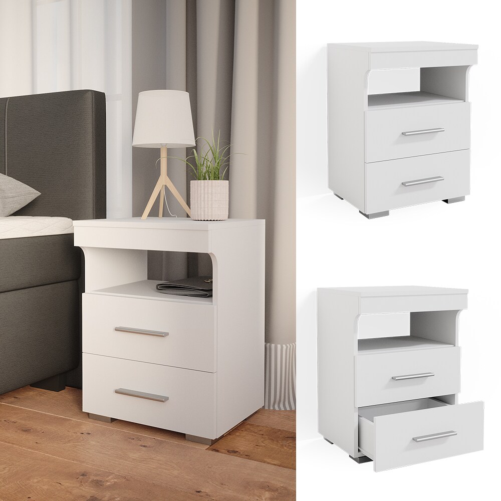 Vicco Nachtschrank Nachttisch Beistelltisch Evi Wei&szlig; Kommode Schublade Ablage - Bild 1