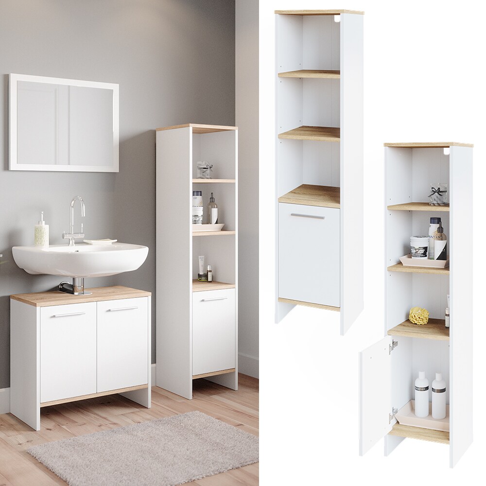 Vicco Hochschrank Badschrank Badezimmerschrank Elvio Weiß Sonoma Badmöbel Fächer | 04066731043880