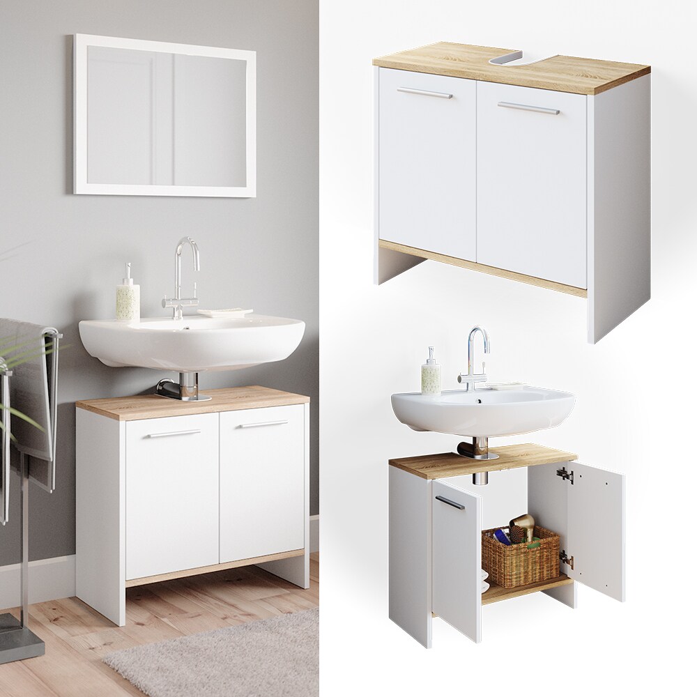 Vicco Waschtischunterschrank Badschrank Badezimmerschrank Elvio Weiß Sonoma Tür | 04066731043897
